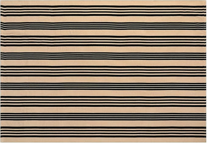 Black and Khaki Striped Rug 5'x7', Washable Outdoor Rugs Cotton Hand Woven Front Porch Rugs, Reversible Patio Rug Foldable Large Throw Rugs for Living Room Home Entrance