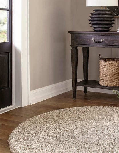 Unique Loom Solid Shag Collection Area Rug (4' 1" Round, Taupe)