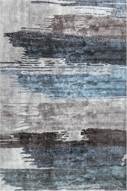 Ciicool Modern Abstract Deep Blue Gray Rug for Living Room, 4'x6' Machine Washable Area Rug Non-Slip Rug, Low-Pile Contemporary Indoor Dining Floor Carpet for Bedroom Office Under Table Home Decor