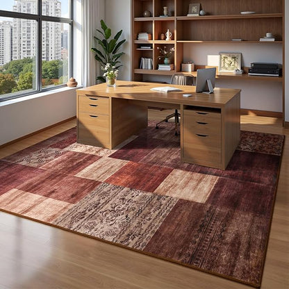 DweIke Washable Area Rugs for Living Room, 5x7 Soft Bedroom Rugs, Geometric Print Non-Slip Modern Rug, Stain Resistant Throw Carpets for Office Nursery Dining Room Home Dorm Decor, Red