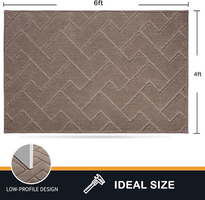 PURRUGS Easy Care Area Rug 4ft x 6ft, Non-Slip Machine Washable Entry Rug, Stain Resistant Accent Rug for Hallway, Bedroom, Living Room and Mudroom, Grayish Brown