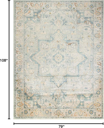 Nourison Home Astra Machine Washable Light Blue 6'7" x 9' Area Rug - Easy Clean, Non Shedding, Bed Room, Living Room, Dining Room, Kitchen (7' x 9')