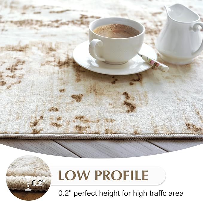 FMFUNCTEX 6x9 Washable Area Rug Brown Beige Neutral Abstract Modern Large Non Slip Carpet for Living Room Bedroom Soft Low Pile Indoor Mat Contemporary Throw Rug for Dining Kitchen Office Nursery