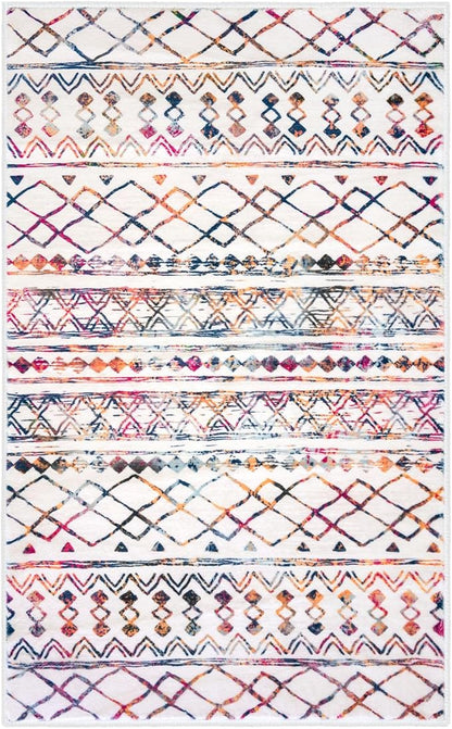 KUTA Boho Living Room Rug 8x10, Moroccan Multi-Color Washable Area Rugs Non Slip, Ultra Soft Print Distressed Geometric Low-Pile Throw Carpet for Bedroom Nursery Dorm Decor