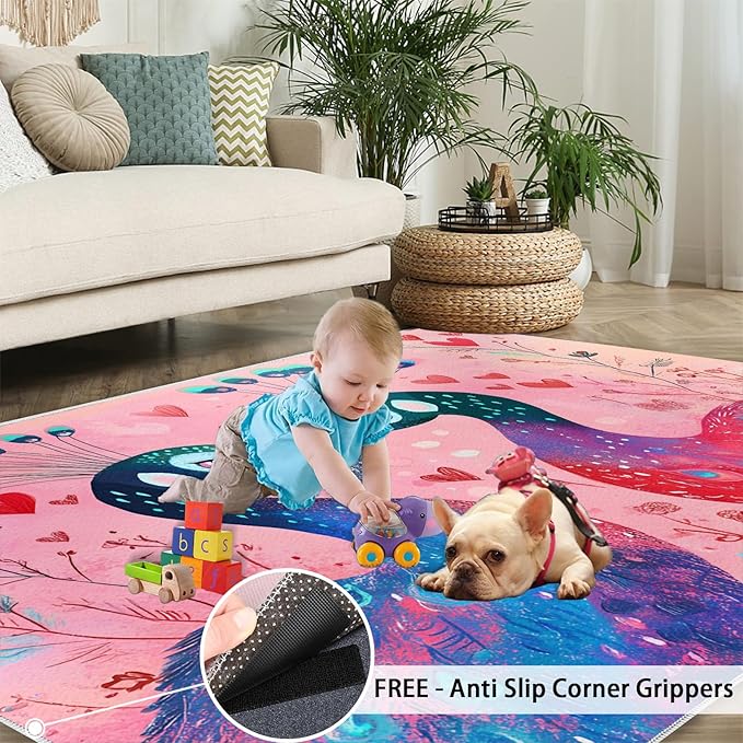 Cartoon Peacock Rug Small - 4x6 Rug, Colorful Peacock Washable Rugs for Living Room, Floral Botanical Carpet, Boho Non-Slip Area Rugs for Bedroom, Peafowl Carpet - Peafowl Home Decor & Gifts