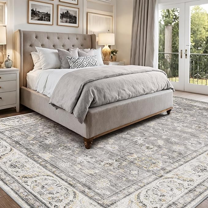 LUMI 5x8 Washable Area Rug for Living Room, Ultra Soft Traditional Vintage Rugs Non Slip with Rubber Backing, Low Profile, High Traffic, Stain Resistant Carpets, Ideal for Bedroom, Dining Room, Indoor