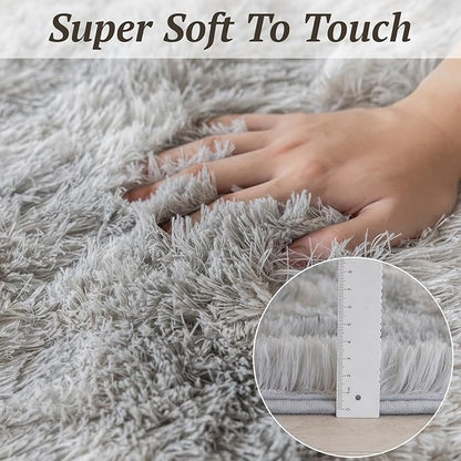6x9 Area Rugs for Living Room Bedroom, Soft Fluffy Shaggy Bedside Rug, Indoor Floor Carpet for Kids Playroom, Dorms, Nursery Rooms, Home Decor (Tie-Dyed Light Grey 6'x9')