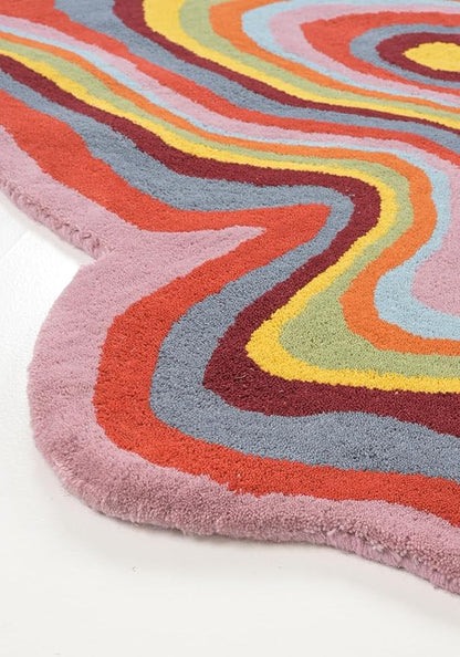 Irregular Shaped Handmade Wool Rug | Modern Colourful Stripe Premium Area Rug Perfect for Home Decor (IR-D, 5x5 ft)