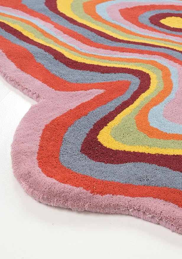 Irregular Shaped Handmade Wool Rug | Modern Colourful Stripe Premium Area Rug Perfect for Home Decor (IR-D, 3x3 ft)