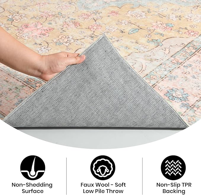 Area Rug - 9x12 Large Dining Room Rug Soft Living Room Mat, Vintage Washable Indoor Floor Throw Carpet for Bedroom, Playroom, Home Office (Cinnamon)