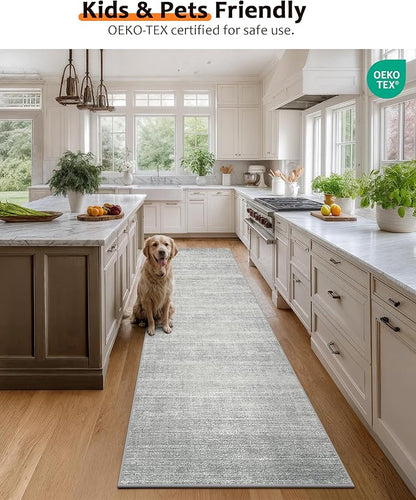 Art&Tuft Non-Slip Runner Rug - 2x8 Runner Rug Washable Low-Pile Rugs Runners, Soft Distressed Carpet Runner for Bedroom Bathroom Kitchen Laundry Living Room, Grey