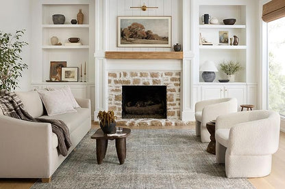 Loloi Chris Loves Julia Jules Collection JUL-08 Emerald/Antique Ivory 5'-0'' x 7'-6'', .13" Pile Height, Area Rug