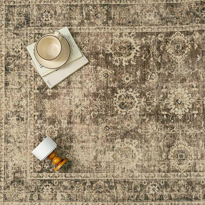3x10 Washable Runner Rug for Kitchen Hallway Brown Vintage Non-Slip Low Pile Distressed Rustic Carpet Lightweight Vacuumable Soft Long Throw Rug for Indoor Entryway Bedroom