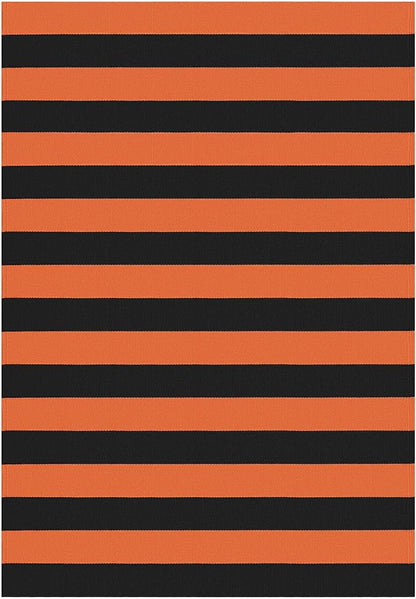 KOZYFLY Striped Outdoor Rug 4x6 Ft Orange and Black Halloween Fall Hand Woven Area Rug Washable Outdoor Doormats Indoor Entrance Mat for Front Door Kitchen Entryway Patio Front Porch Decor