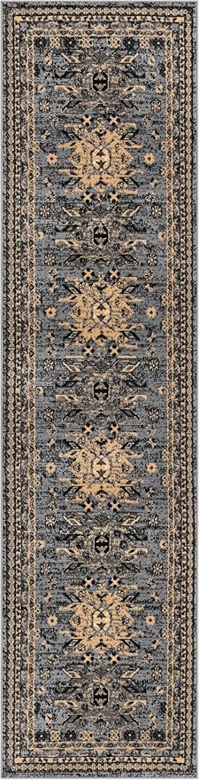 Unique Loom Taftan Collection Border Geometric Tribal Inspired Design Area Rug (2' 7 x 10' 0 Runner, Gray/ Black)
