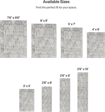 ReaLife Rugs Machine Washable Area Rug - Living Room Bedroom Bathroom Kitchen Entryway Office - Padded Low Pile Stain Resistant Premium - Boho Farmhouse Vintage - Noor - Ivory Grey 5' x 7'