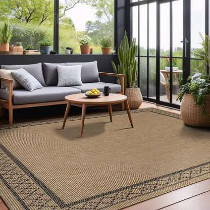 Easy Jute Rugs 5x7 Frame Natural Color Living Room Indoor Outdoor Area Rug for Patio and Kitchen Rug High Traffic Washable Easy to Clean Solid Boho Woven Design Carpet (5 x 7)