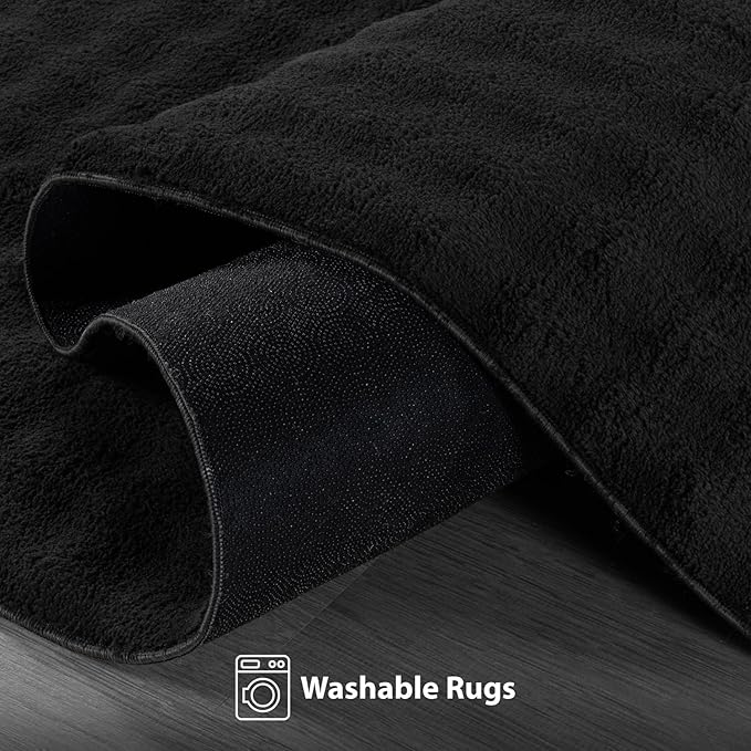 CAMILSON Modern Black Non Slip Rug 8x10 Ultra Soft High Pile Area Rugs Non Skid Rubber Backing Durable & Easy to Clean Carpet for Living Room Bedroom Kids Room Indoor Use (8 x 10 Black)