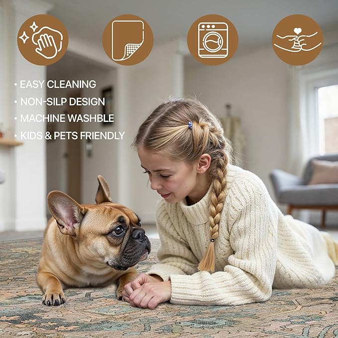Bavni Runner Rug, Machine Washable Rugs for Bedroom 2x5, Non Slip Boho Rugs with Rubber Backing, Ultra-Thin Folable Rug Runner for Hallways Bathroom, Olive Green