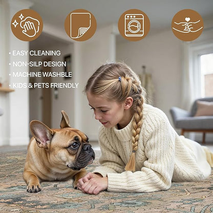 Bavni Runner Rug, Machine Washable Rugs for Bedroom 2x5, Non Slip Boho Rugs with Rubber Backing, Ultra-Thin Folable Rug Runner for Hallways Bathroom, Olive Green