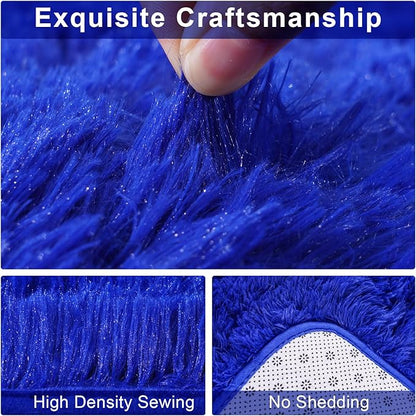 Extra Large 10x14ft Fuzzy Rug Blue Fluffy Rug for Living Room, Big Plush Non-Skid Shag Carpet, Soft Shaggy Rugs for Bedroom Indoor Modern Home Decor
