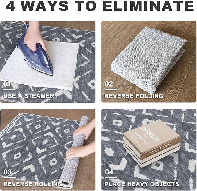 KILOCOCO Living Room Rug 5x7 Area Rug Printed Boho Washable Bedroom Rugs Non Slip Soft Large Moroccan Rubber Backed Indoor Rugs for Dining Room Office Farmhouse Geometric Carpet,Dark Grey