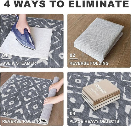 KILOCOCO Living Room Rug 5x7 Area Rug Printed Boho Washable Bedroom Rugs Non Slip Soft Large Moroccan Rubber Backed Indoor Rugs for Dining Room Office Farmhouse Geometric Carpet,Dark Grey