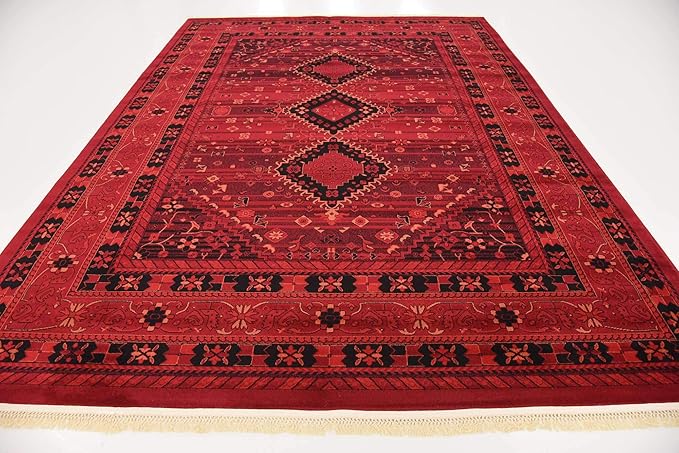 Unique Loom Tekke Collection Area Rug - Sheibani (7' 10" x 11' Rectangle, Red/ Black)