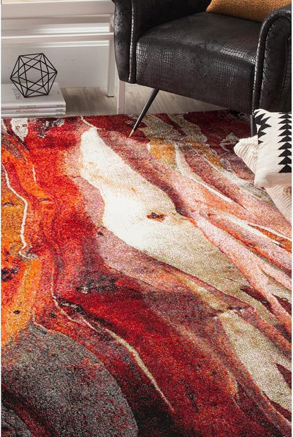 SAFAVIEH Glacier Collection Area Rug - 7'8" Square, Red & Multi, Modern Abstract Design, Non-Shedding & Easy Care, Ideal for High Traffic Areas in Living Room, Bedroom (GLA126A)