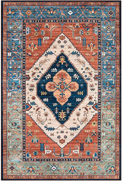 Lahome Oriental Washable Rug 6x9, Non-Slip Ultra-Thin Living Room Area Rug, Stain Resistant Vintage Carpet for Bedroom Dining Room Office