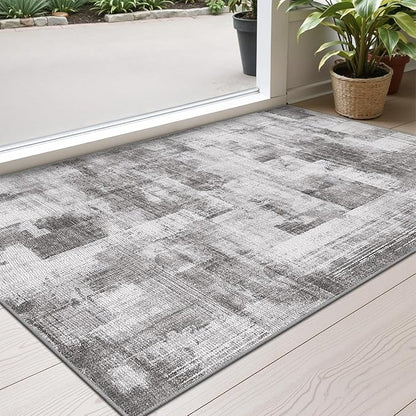 LUMI Ultra Thin Door Mat, 18x30 Non Slip Indoor Doormat Entrance Washable Rugs Entryway Oriental Vintage Soft Carpet for Kitchen Bedroom Front Door, Grey