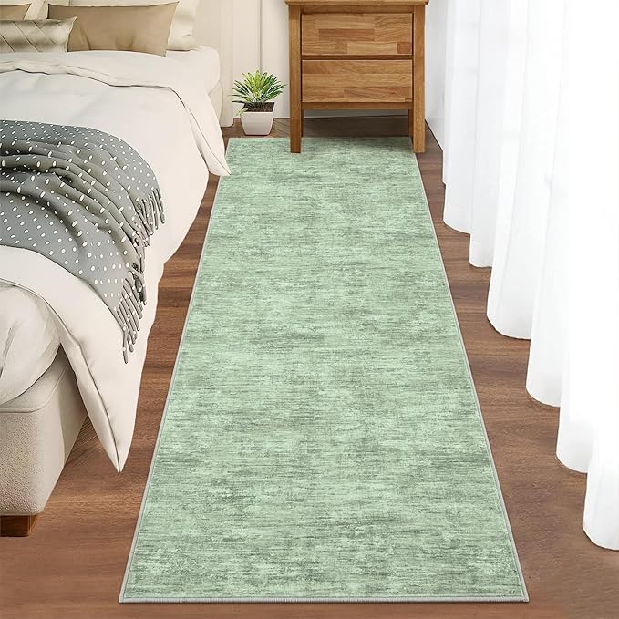 RUGSREAL 2x6 Runner Rug Washable Kitchen Runner Rug Modern Abstract Area Rug for Hallway Contemporary Solid Mat Non-Slip Foldable Aesthetic Accent Floor Carpet for Living Room Bedroom, Green