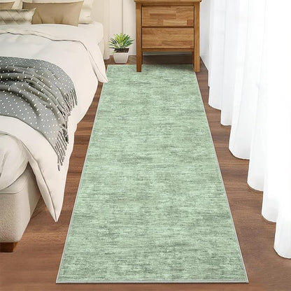 RUGSREAL 2x6 Runner Rug Washable Kitchen Runner Rug Modern Abstract Area Rug for Hallway Contemporary Solid Mat Non-Slip Foldable Aesthetic Accent Floor Carpet for Living Room Bedroom, Green