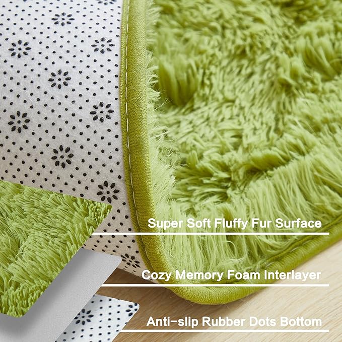Andency Olive Green Soft Area Rugs for Living Room Bedroom, 5x8 Fluffy Shaggy Bedside Rug, Non-Slip Large Shag Fuzzy Plush Carpets for Bedroom Kids Dorm Nursery Home Decor Aesthetic