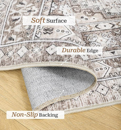 zesthome 6x9 Area Rug, Super Soft Washable Rugs for Living Room, Non-Slip Stain Resistant Vintage Rugs, Ultra-Thin Large Area Rugs (Brown/Beige,6'x9')