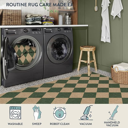 Lahome Checkered Washable Rugs 8x10, Easy Jute Rug for Living Room Patio, Farmhouse Neutral Indoor Outdoor Carpet Non Slip Non Shedding Floor Carpet for Office Deck Backyard