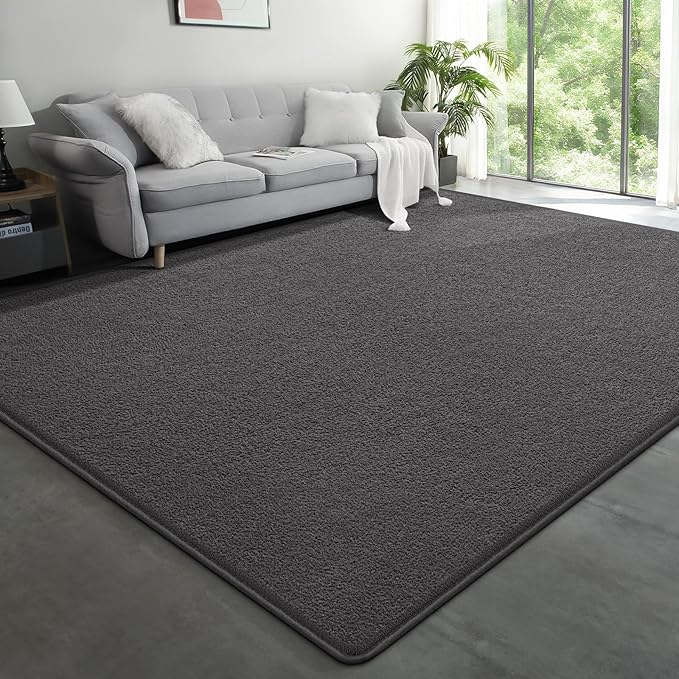 Large Modern Area Rugs for Living Room Bedroom, 6x9 Feet Dark Grey Ultra Soft Solid Thickened Memory Foam Indoor Minimalist Carpets, Non-Slip Comfy Rugs for Boys Girls Nursery Kids Room Home Décor