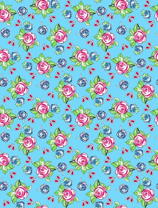 Vintage Floral Area Rug Pink Roses Blue Blooms on Sky Blue Background Romantic Cottage Core Carpet for Living Room Bedroom Dining Room Kitchen Home Office Washable Non Slip Thin Mat 3x5