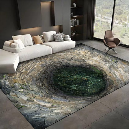 3D Hole Area Rug for Bedroom, 3x4ft, Visual Illusion Stone Cave Trap Design Home Decorative Rugs, Breathable Anti Skid Dirty Resistant Washable Soft Large Carpets for Family Indoor