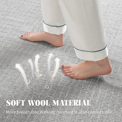 Shilucheng Wool Rug 8x10 Non-Slip, Blend 80% Wool and 20% Cotton Rugs for Living Room, Bedroom, Dinning Room, Soft Durable Cotton Backing Modern Area Rug (Gray/White)