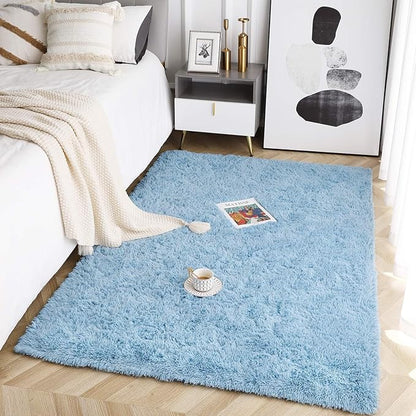 Beglad Fluffy Area Rugs 4x6 Feet, Modern Minimalist Style Shag Rugs, Non-Slip Indoor Carpet Soft Rugs for Bedroom, Living Room & Kids Room, Cobalt Blue