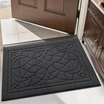 LUMI Door Mat Indoor Entrance 32"x48", Front Welcome Mat with Non-Slip Rubber Backing, Low Profile Dirt Trapper Inside Doormat for Entrance, Garage, Patio, Grey