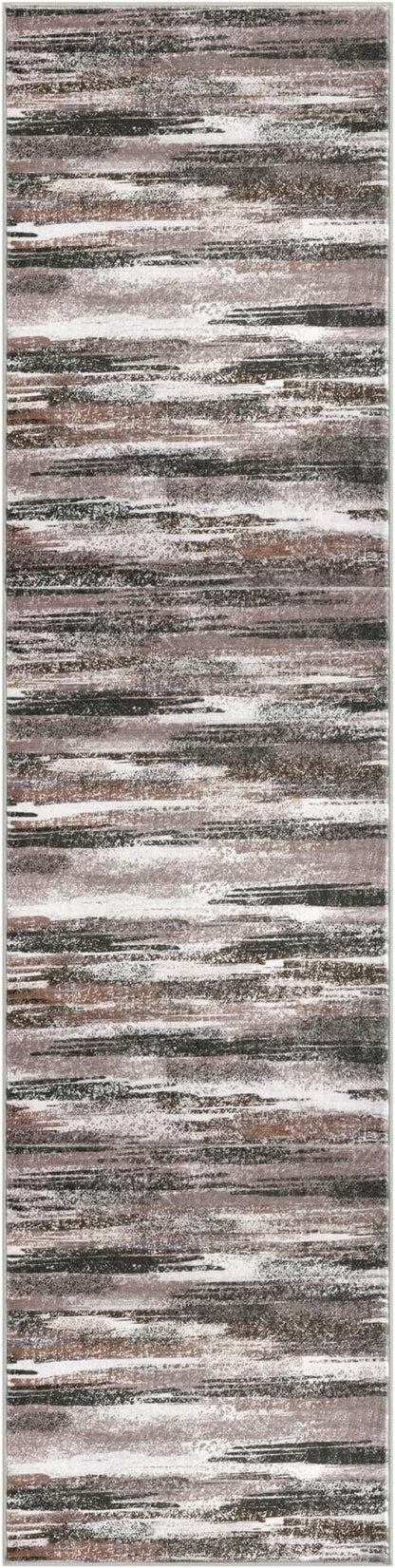 Modern Abstract Runner Rug 3x10, Dark Light Brown White Washable Kitchen Runner Non-Slip Soft Hallway Rug Runner Thin Print Faux Wool Carpet for Entryway Bedroom Laundry Room Indoor