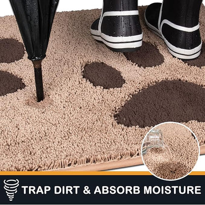 PURRUGS Dirt Trapping Door Mat 24" x 35.5", Non-Skid/Slip Machine Washable Microfiber Entryway Rug, Dog Doormat, Super Absorbent Welcome Mat for Muddy Wet Shoes and Paws, Beige