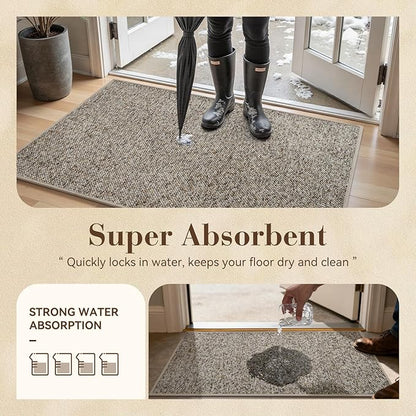 MontVoo Door Mat Indoor Entrance Doormat, Absorbent Durable Rubber Non Slip Front Door Mat for Inside Entry Entryway Dirt Trapper Welcome Mat, Grey Brown 17''x30''