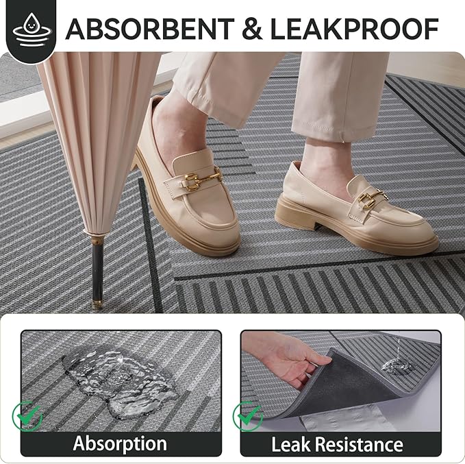 Front Door Mat 31''x47'', Non Slip Absorbent Muddy Dirt Resist Washable Low-Profile Indoor Doormat, Welcome Entryway Door Mats, Grey