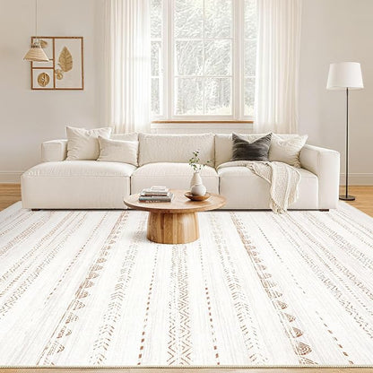 Nakagishi 6x9 Area Rugs Living Room: Washable Boho Large Neutral Soft Farmhouse Rug Stain Resistant Modern Indoor Floor Non-Slip Carpet for Bedroom Nursery Kids Playroom Office Dining Room Dorm- Brown