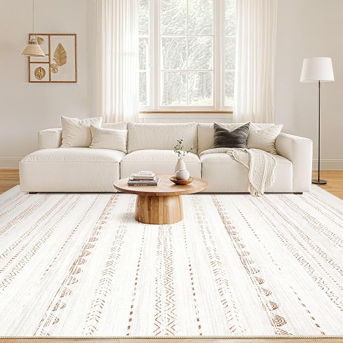 Nakagishi 10x14 Area Rugs Living Room: Washable Boho Large Neutral Modern Soft Stain Resistant Farmhouse Indoor Floor Rug Non Slip Accent Carpet for Bedroom Nursery Kids Playroom Office Dining Room