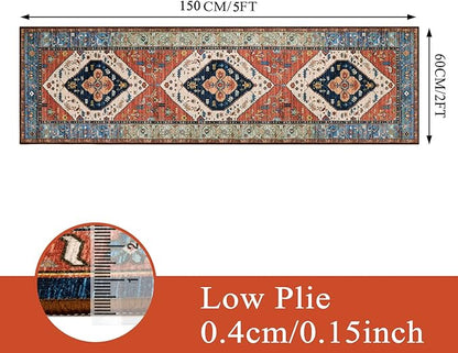 Lahome Boho 2x5 Hallway Runner Rug - Non-Slip Low-Pile Kitchen Washable Runner Oriental Distressed Throw Bathroom Rug Carpet for Entrance Bedroom Laundry Room