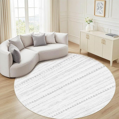 Nakagishi Round Rug Boho Area Rugs: 4x4 Washable Large Circle Neutral Soft Stain Resistant Non-Slip Carpet for Women Aged 25-45 Farmhouse Decor Enthusiasts - Living Room Bedroom Dining Room Nursery